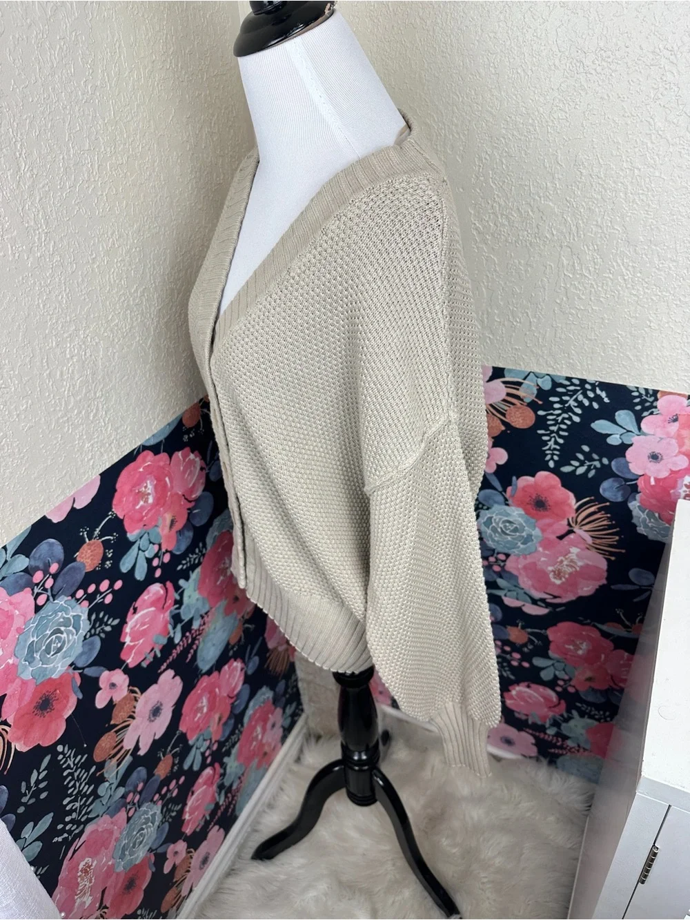 Free People Beach Tan Chunky Knitted Cardigan Sweater Size Small